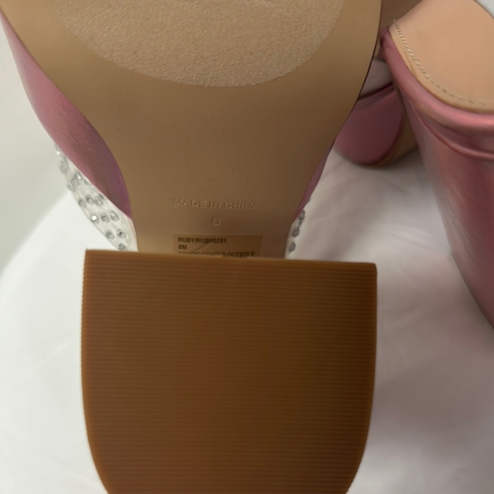 Steve Madden Ruby Iridescent Slip On Block Heel Squared Open Toe Heeled Sandals - Picture 11 of 16